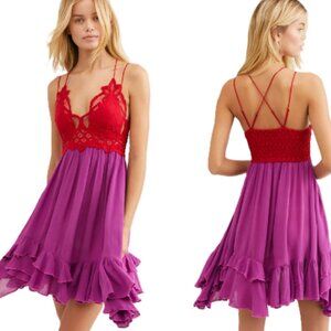 Free People One Adella slip dress Women's medium Smocked back Lined bust Ruffles